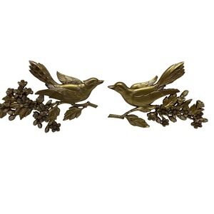 MCM Vintage 1967 Syroco Gold Birds On Dogwood Branch Wall Decor Set Of Two EUC